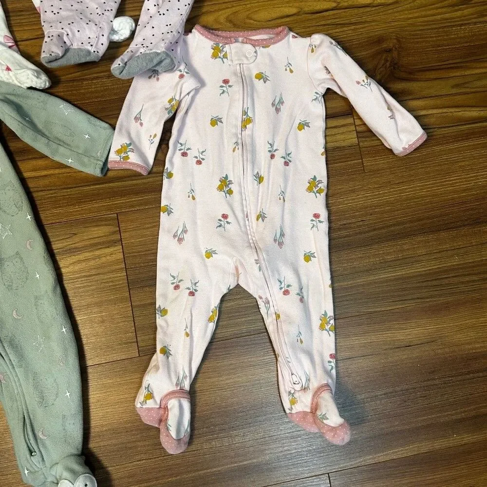 Baby Girls Sleep and Play Lot of 4 Pajamas Footies 6-9 Months Fleece